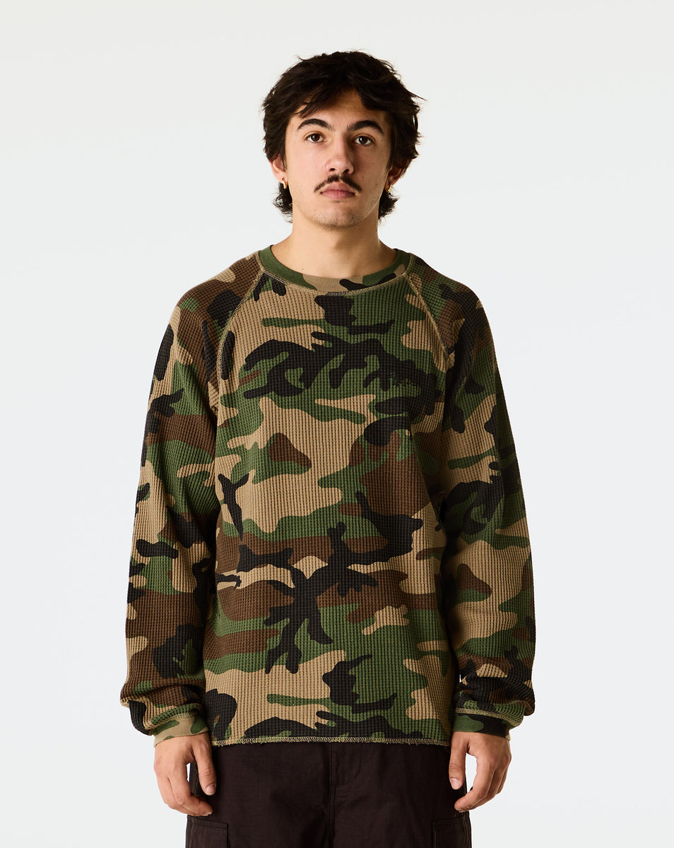 BASIC STÜSSY THERMAL WOODLAND CAMO XL Stussy Raglan Thermal Basic Stock Crew Woodland Camo – LESS 17