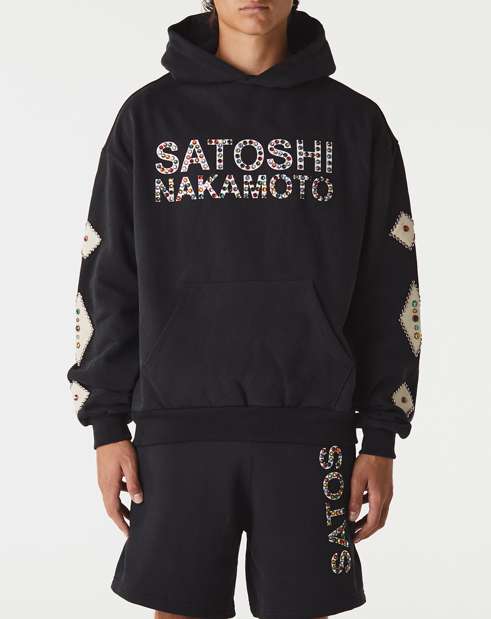 Satoshi Nakamoto Leather Studded Logo Hoodie  - XHIBITION