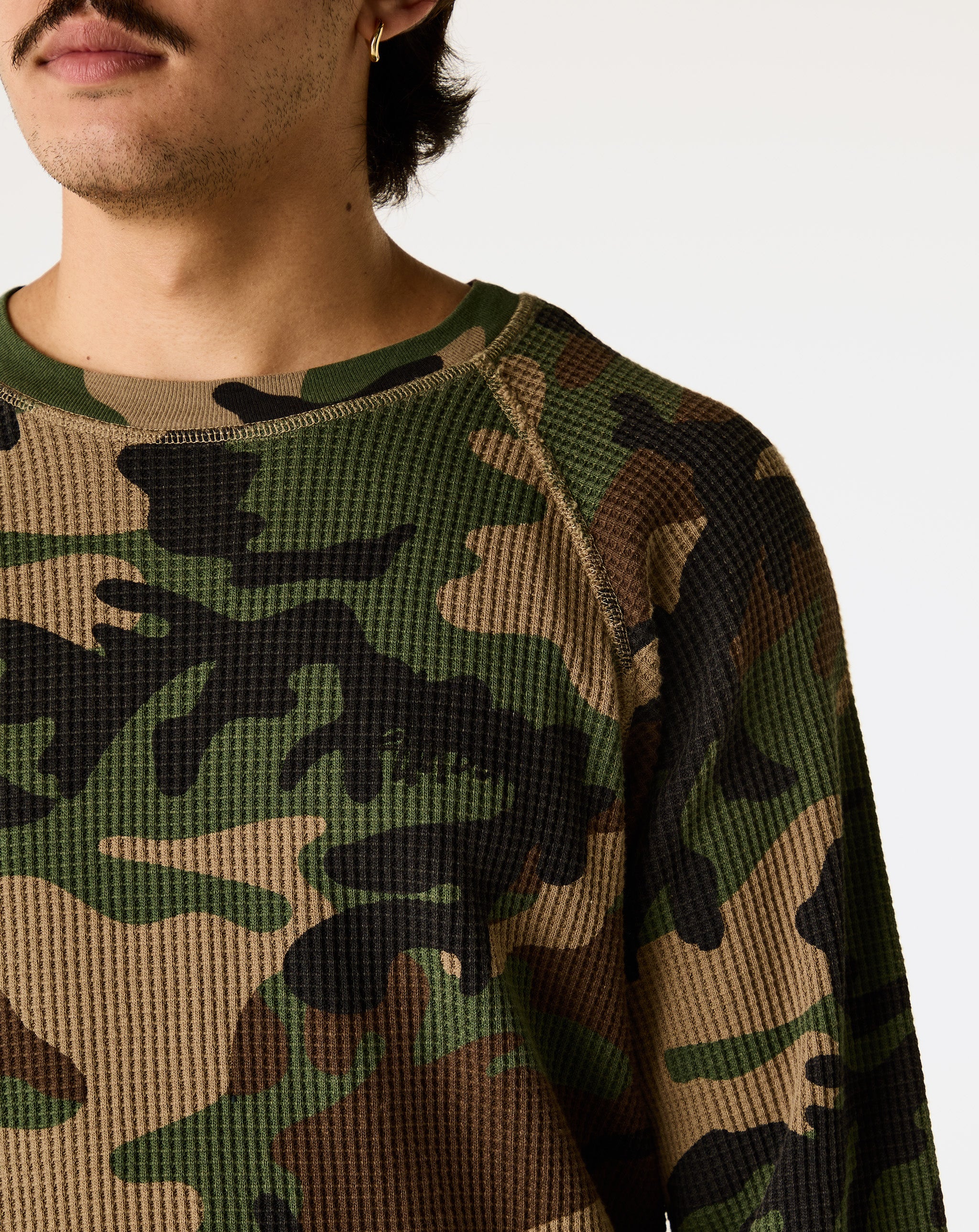 BASIC STÜSSY THERMAL WOODLAND CAMO XL Stussy Raglan Thermal Basic Stock Crew Woodland Camo – LESS 17