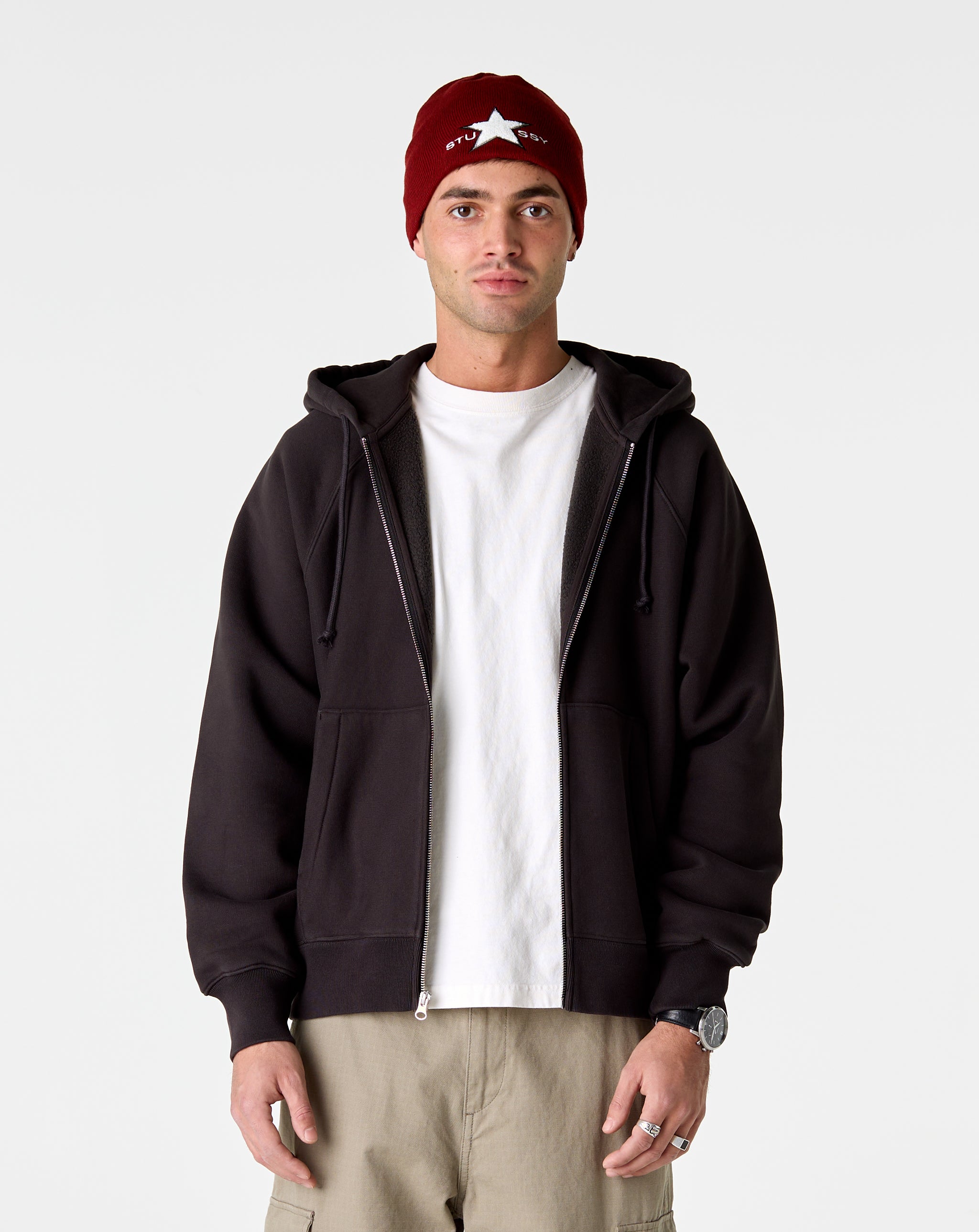 トップス STUSSY RAGLAN ZIP UP HOODIE Stüssy Raglan Zip Hoodie - Washed Black – Xhibition