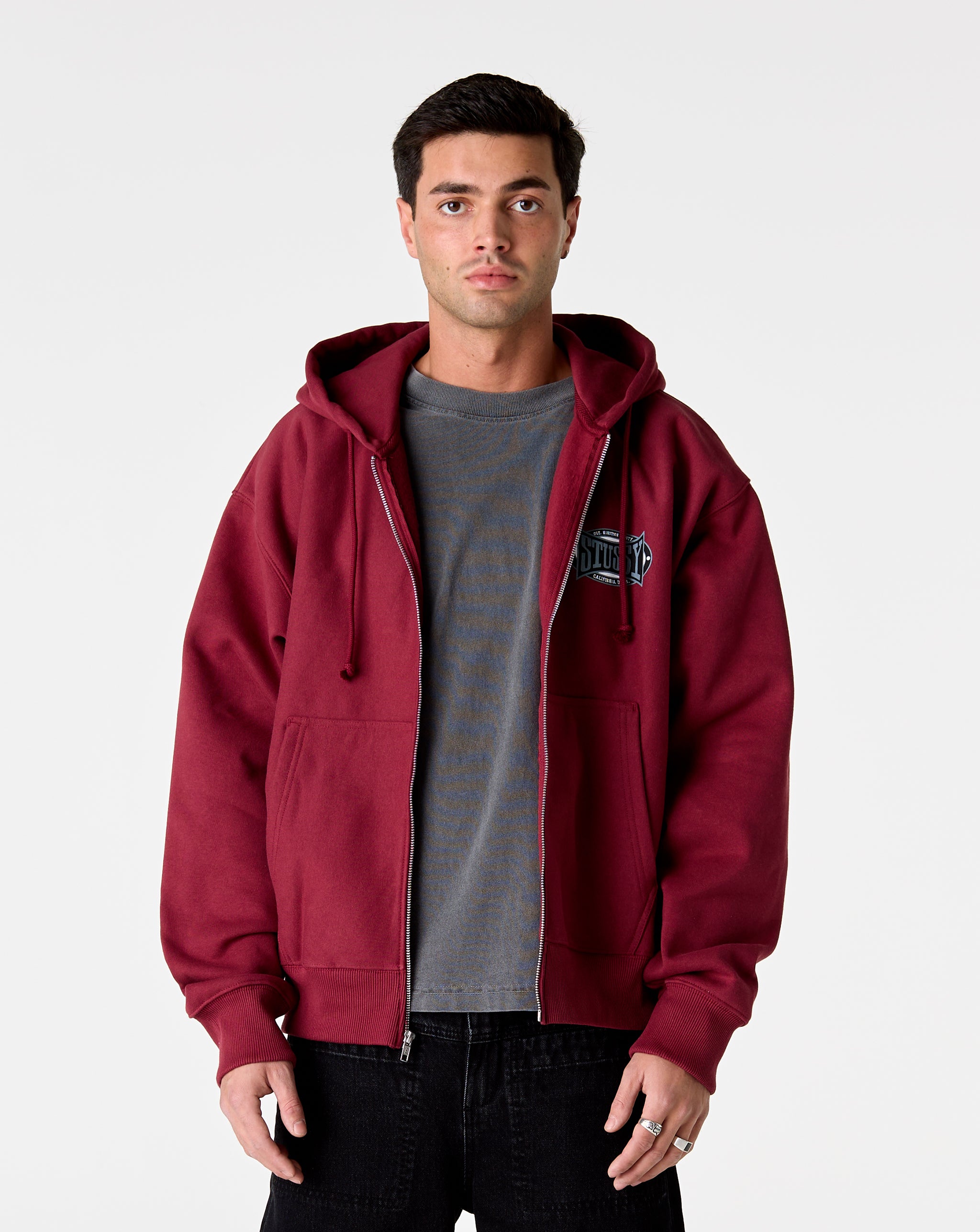 Stüssy Champion Oval Zip-Up Hoodie - Wine – Xhibition