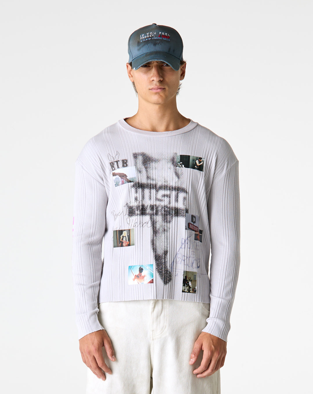 Paly Hollywood Hustlr White Rib Long Sleeve T-Shirt - XHIBITION