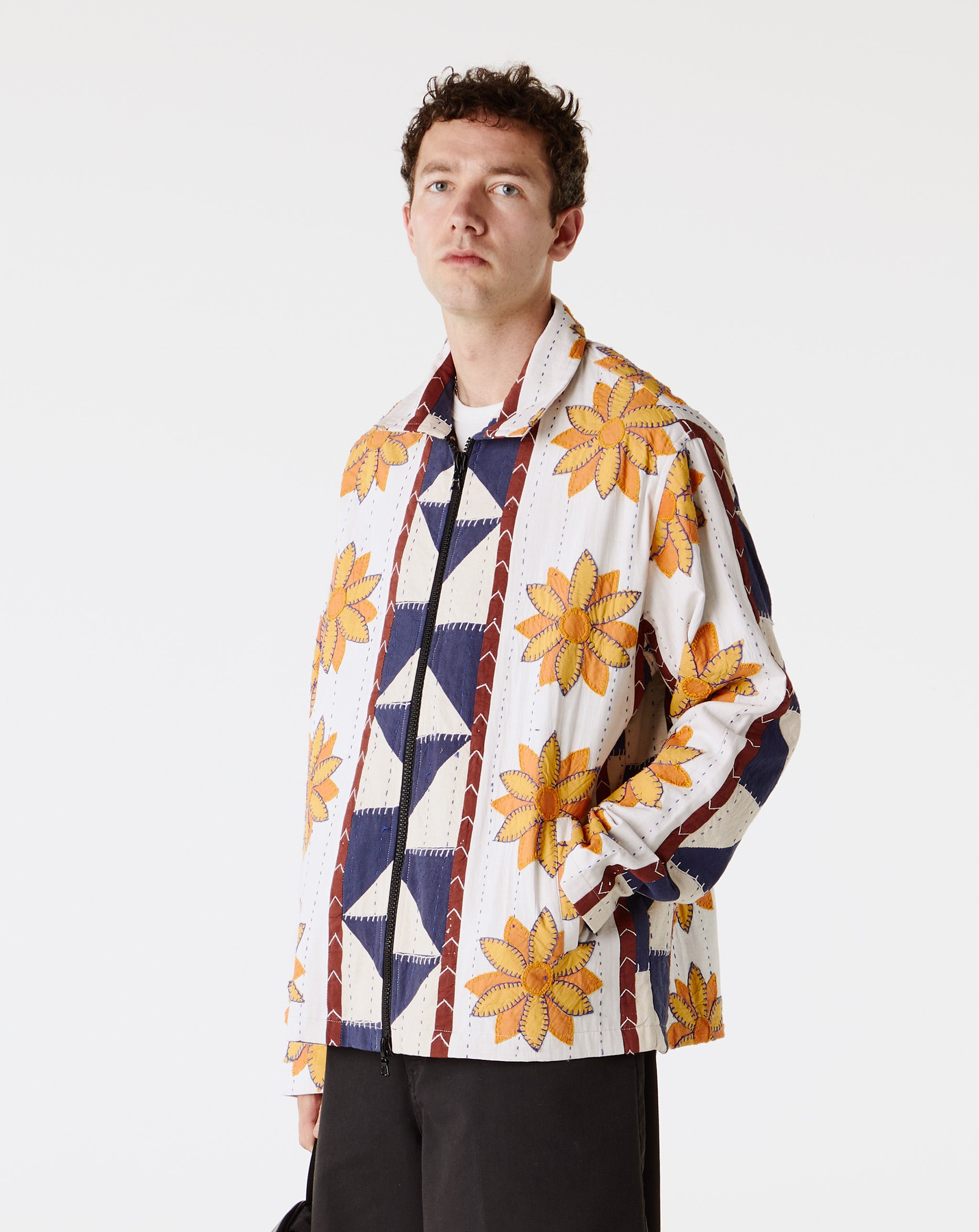Kartik Research - Rangoli Zip Work Jacket - White | Indigo 