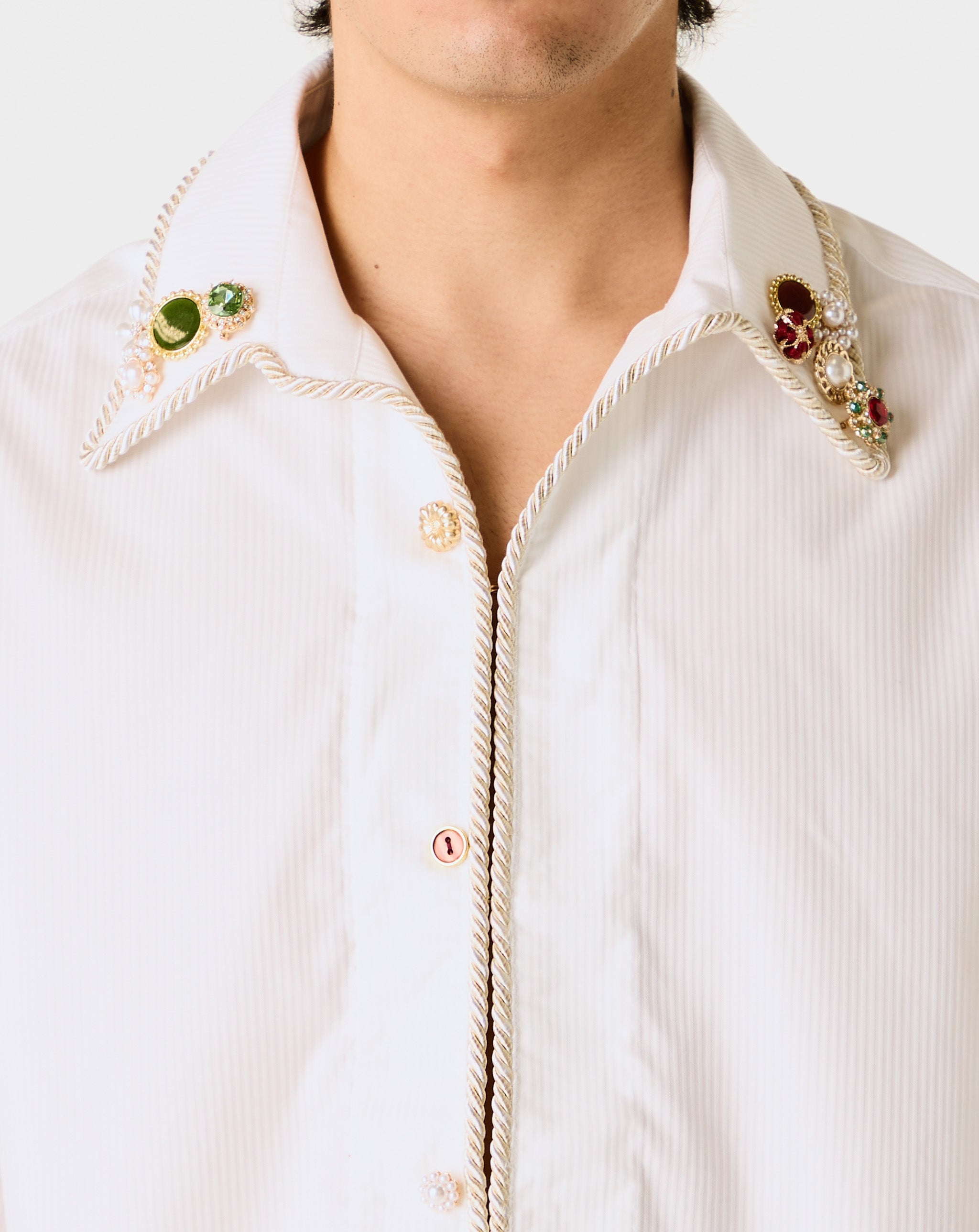Kody Phillips - Embellished Long Sleeve Lasso Shirt - White