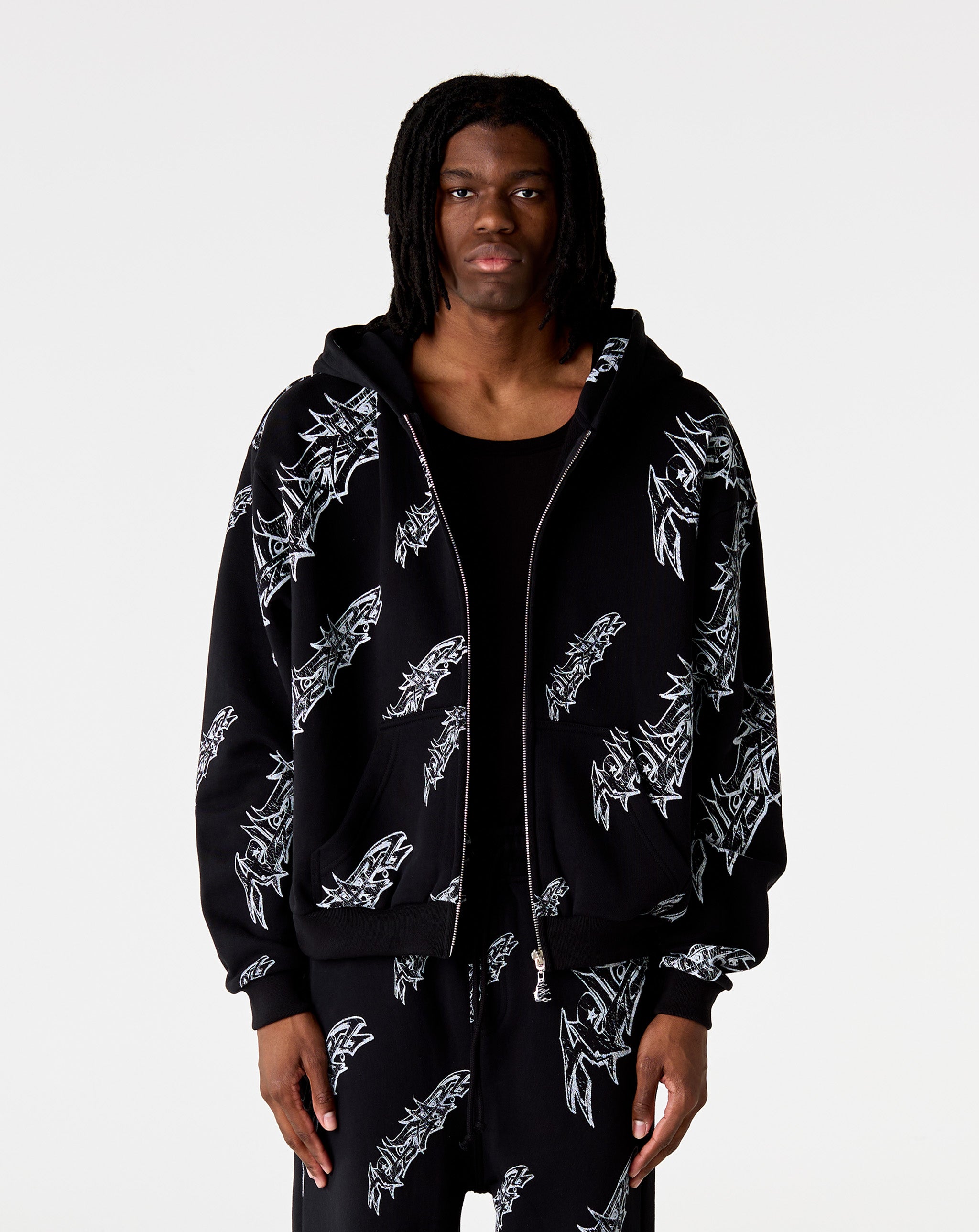 Hellstar Roll Print Graffiti Zip Up Hoodie - XHIBITION