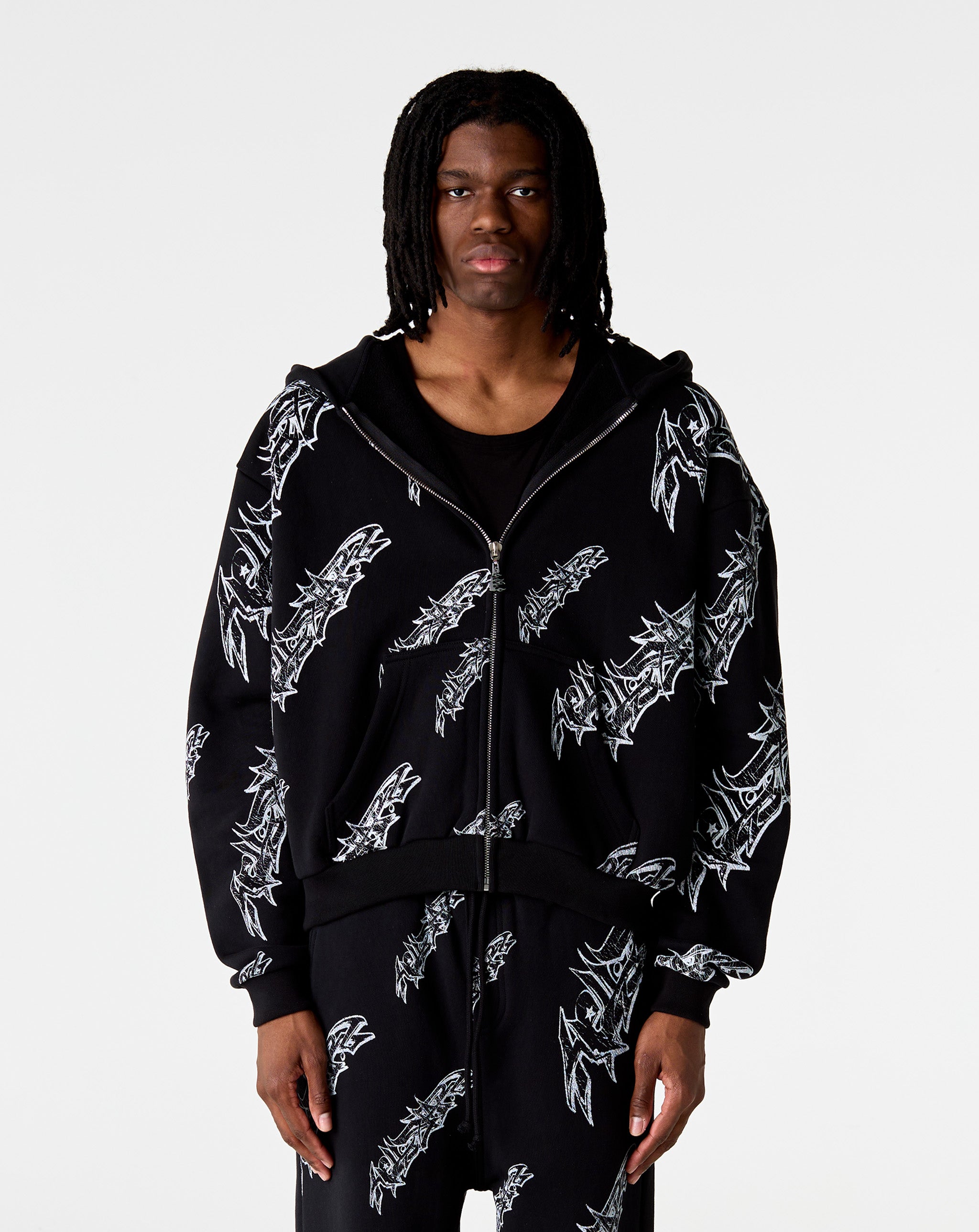 Hellstar Roll Print Graffiti Zip Up Hoodie - XHIBITION