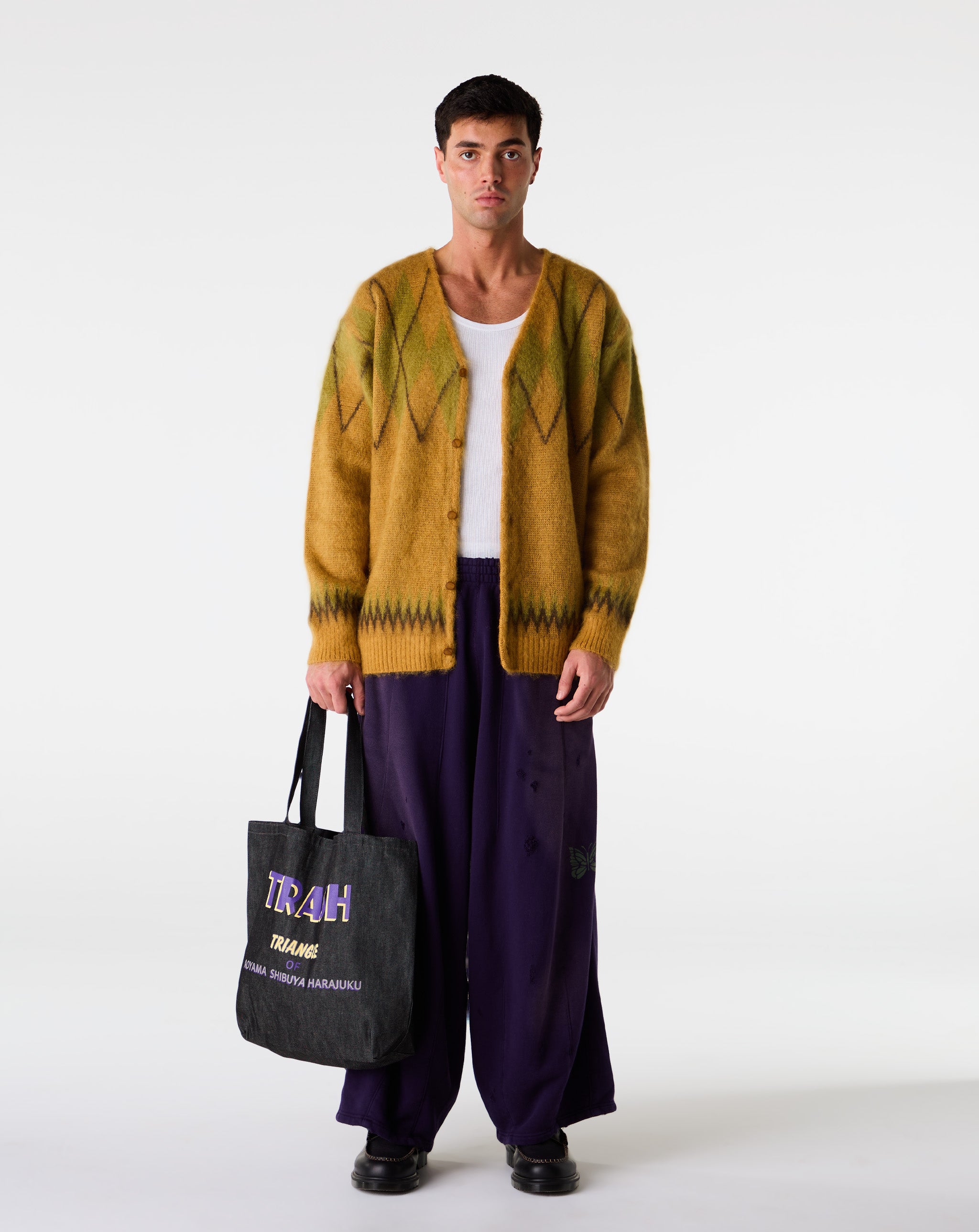 Needles - Argyle Mohair Cardigan - Mustard – Xhibition