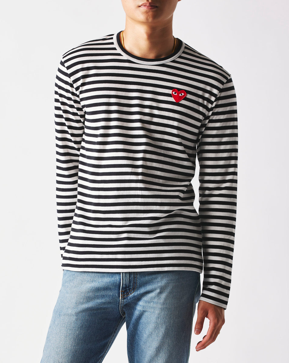 Comme des Garcons PLAY Striped Play T-Shirt With Logo Heart  - XHIBITION