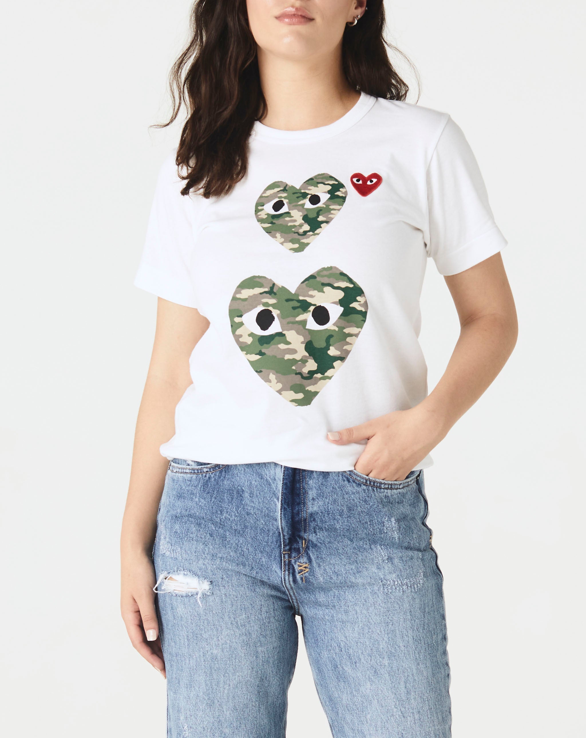 oamc clothing for men luxe brands Women's Double Camo Heart T-Shirt White - Cheap Urlfreeze Jordan outlet