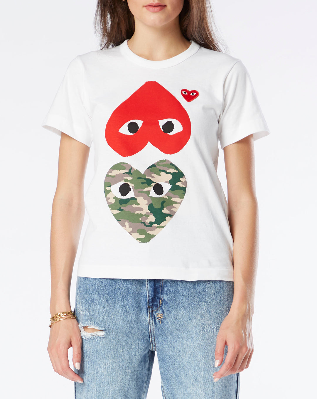 Comme Des Garcons Men's Short-sleeve Camouflage Heart Print T-shirt
